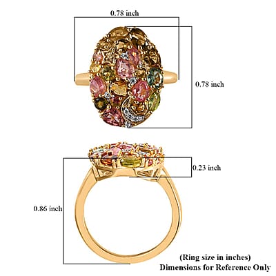 Multi-Tourmaline and White Zircon Celestial Ring in Vermeil Yellow Gold Over Sterling Silver (Size 10.0) 2.10 ctw