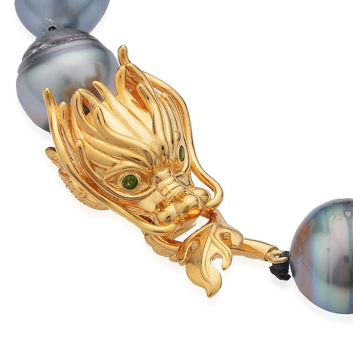 Tahitian Cultured Pearl and Natural Chrome Diopside Dragon Bracelet in Vermeil Yellow Gold Over Sterling Silver (6.50 In) image number 3