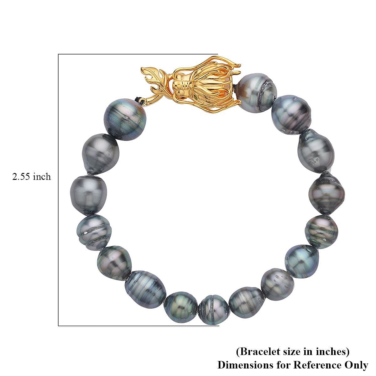 Tahitian Cultured Pearl and Natural Chrome Diopside Dragon Bracelet in Vermeil Yellow Gold Over Sterling Silver (6.50 In) image number 5
