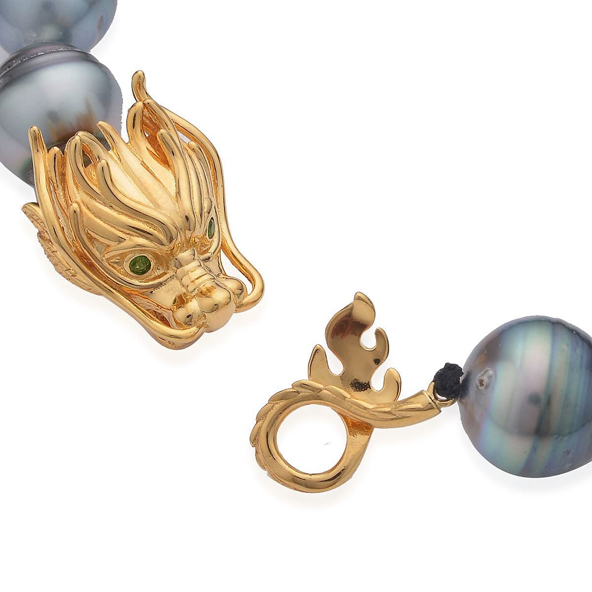 Tahitian Cultured Pearl and Natural Chrome Diopside Dragon Bracelet in Vermeil Yellow Gold Over Sterling Silver (8.00 In) image number 4