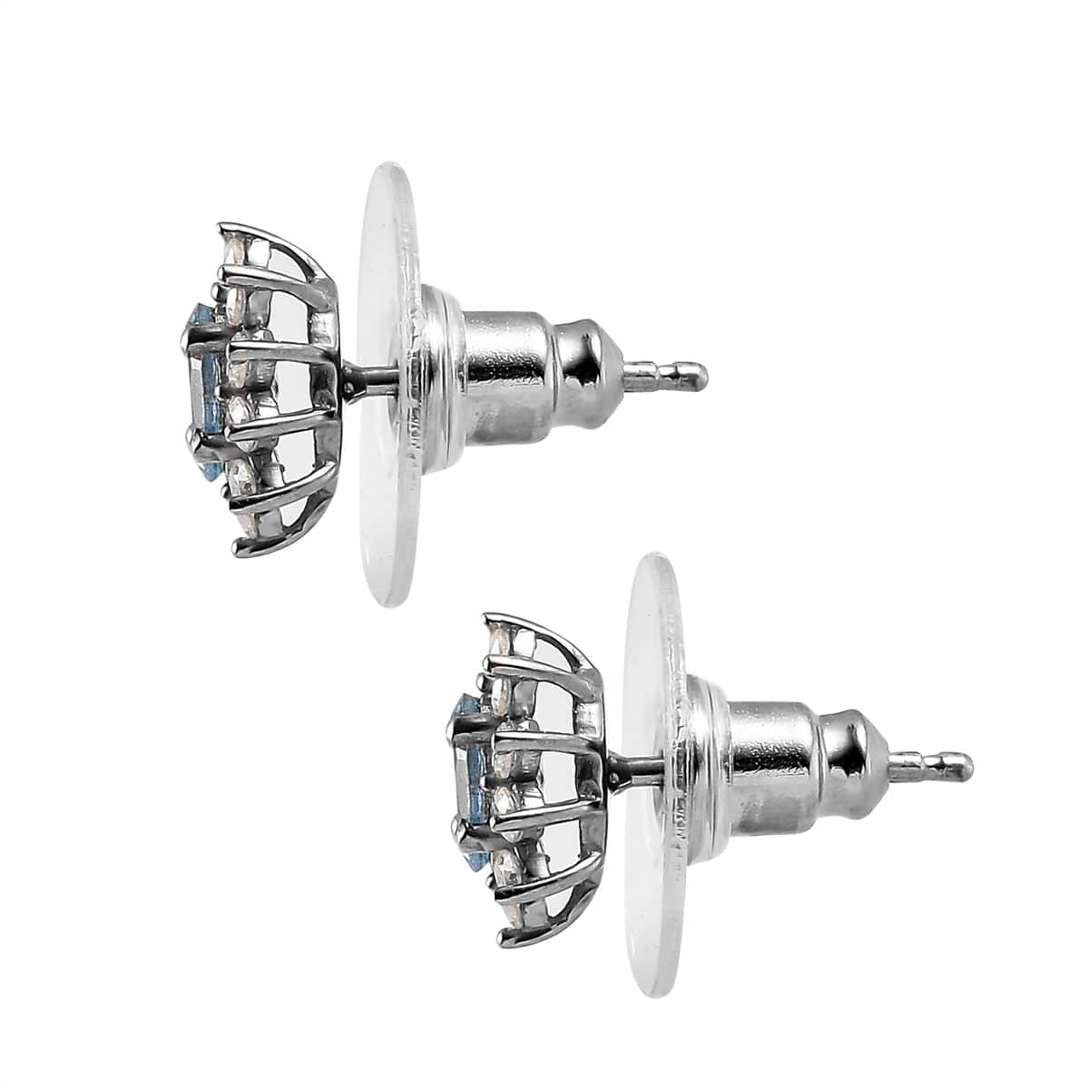 Santa Maria Aquamarine and Moissanite Sunburst Stud Earrings in Platinum Over Sterling Silver 0.70 ctw image number 4