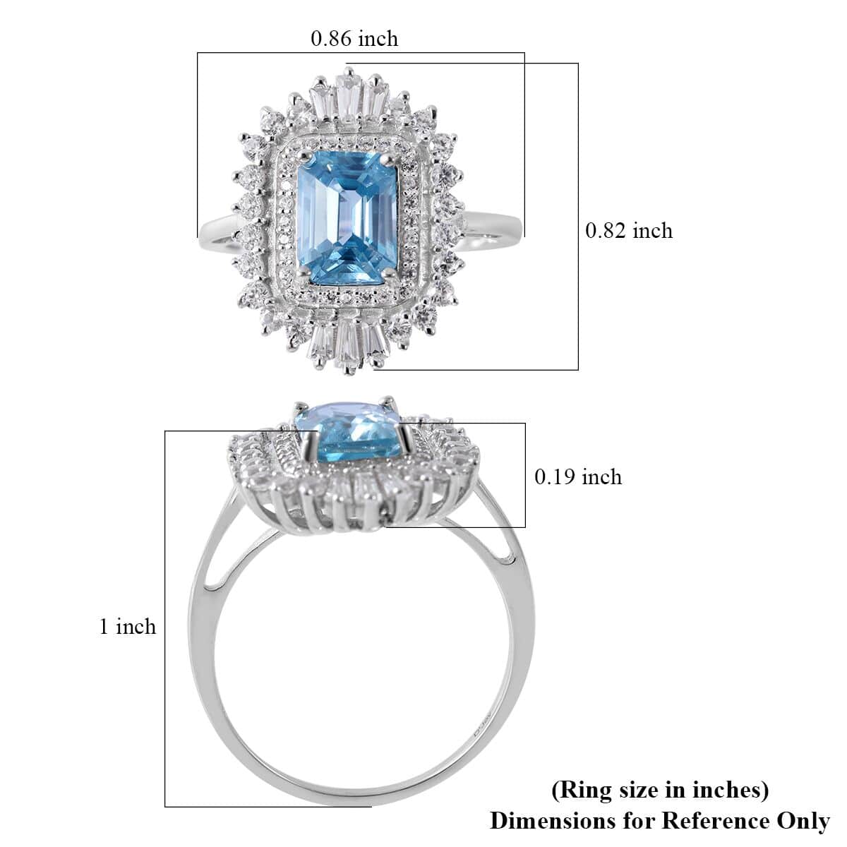 Premium Cambodian Blue Zircon and Natural White Zircon Ballerina Halo Ring in Platinum Over Sterling Silver (Size 6.0) 3.40 ctw image number 3