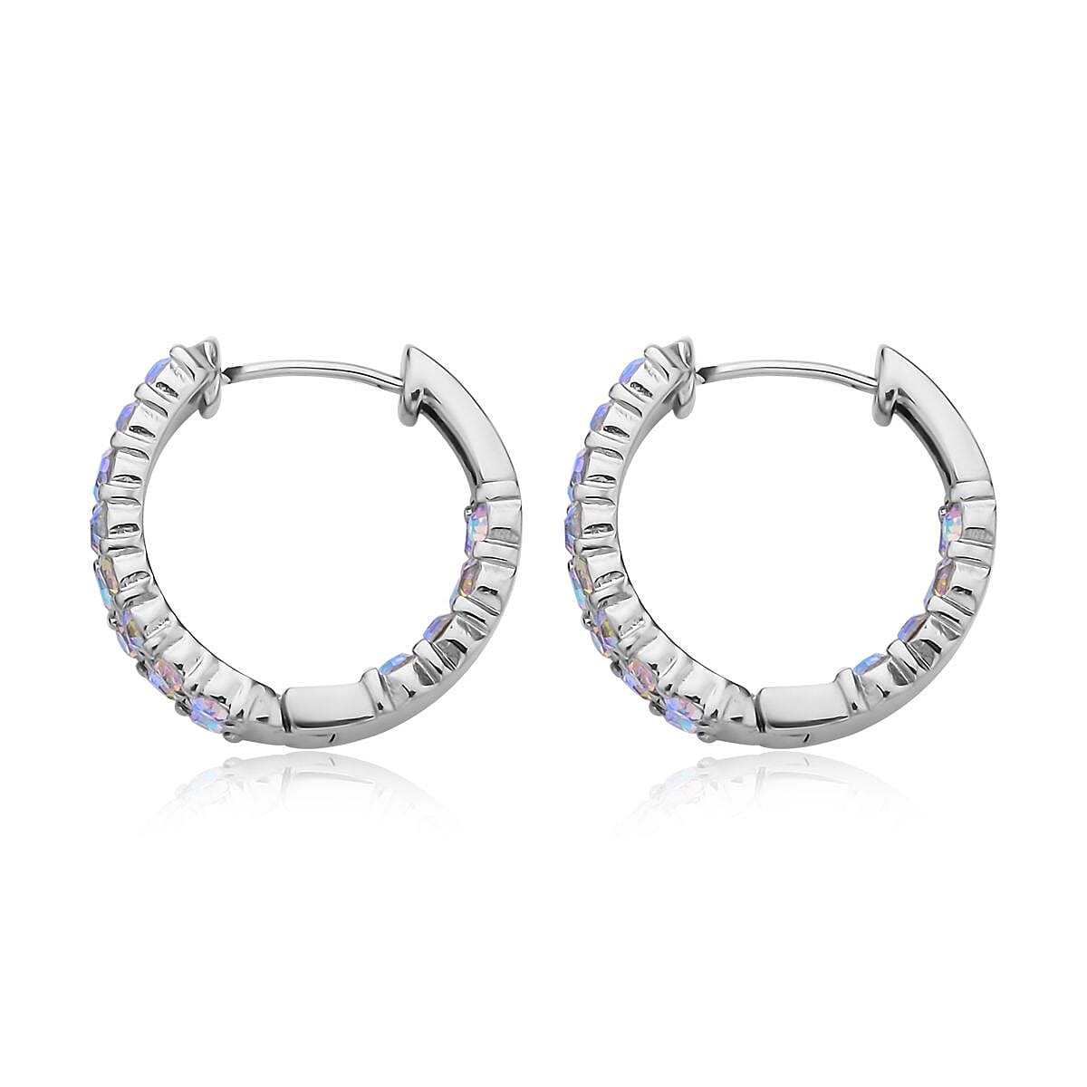 White Mystic Color Austrian Crystal Inside-out Hoop Earrings in Stainless Steel image number 3
