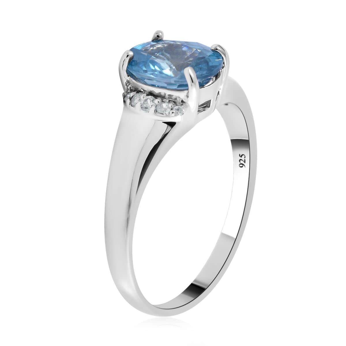 Cambodian Blue Zircon and Natural White Zircon Ring in Platinum Over Sterling Silver (Size 10.0) 3.10 ctw image number 2