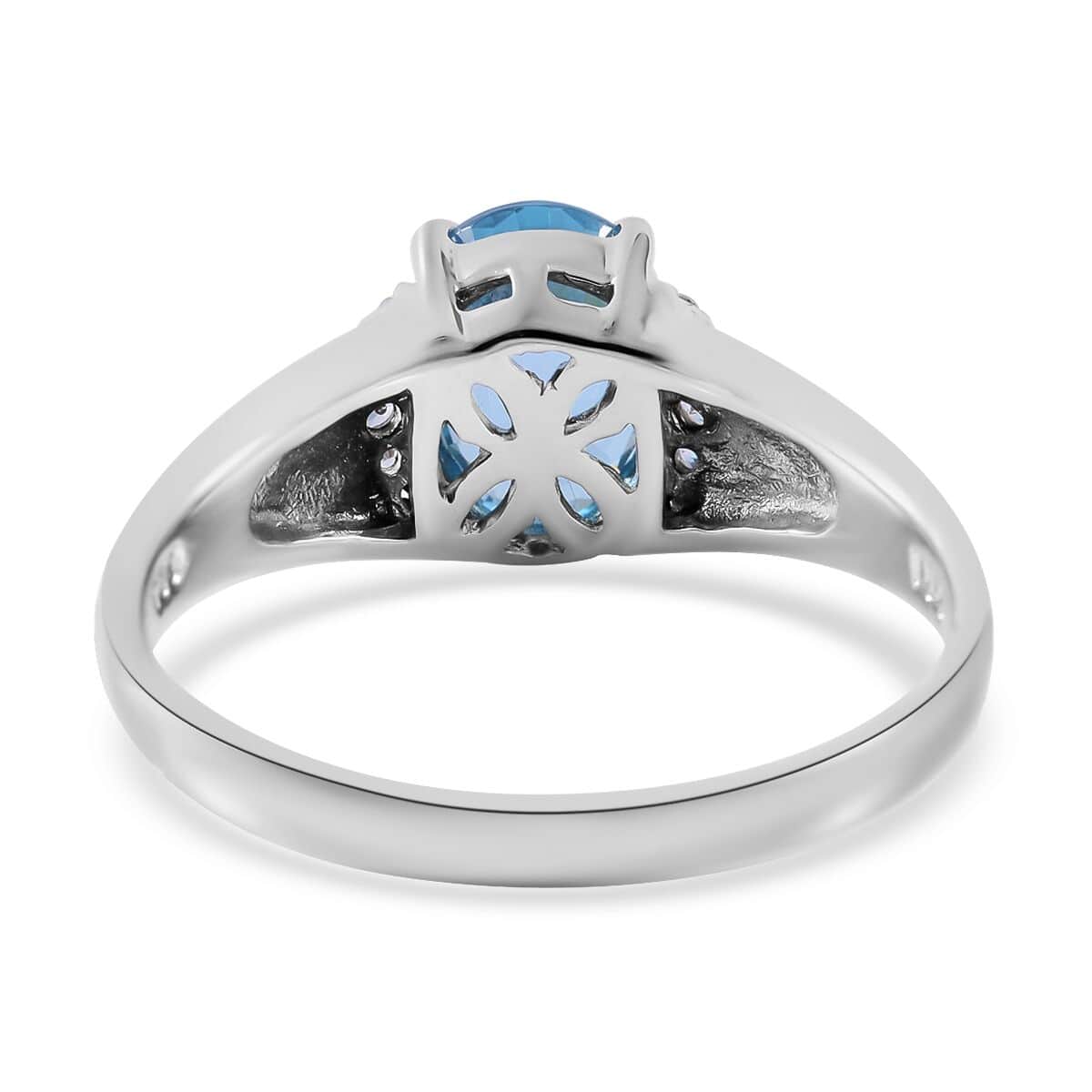 Cambodian Blue Zircon and Natural White Zircon Ring in Platinum Over Sterling Silver (Size 10.0) 3.10 ctw image number 3