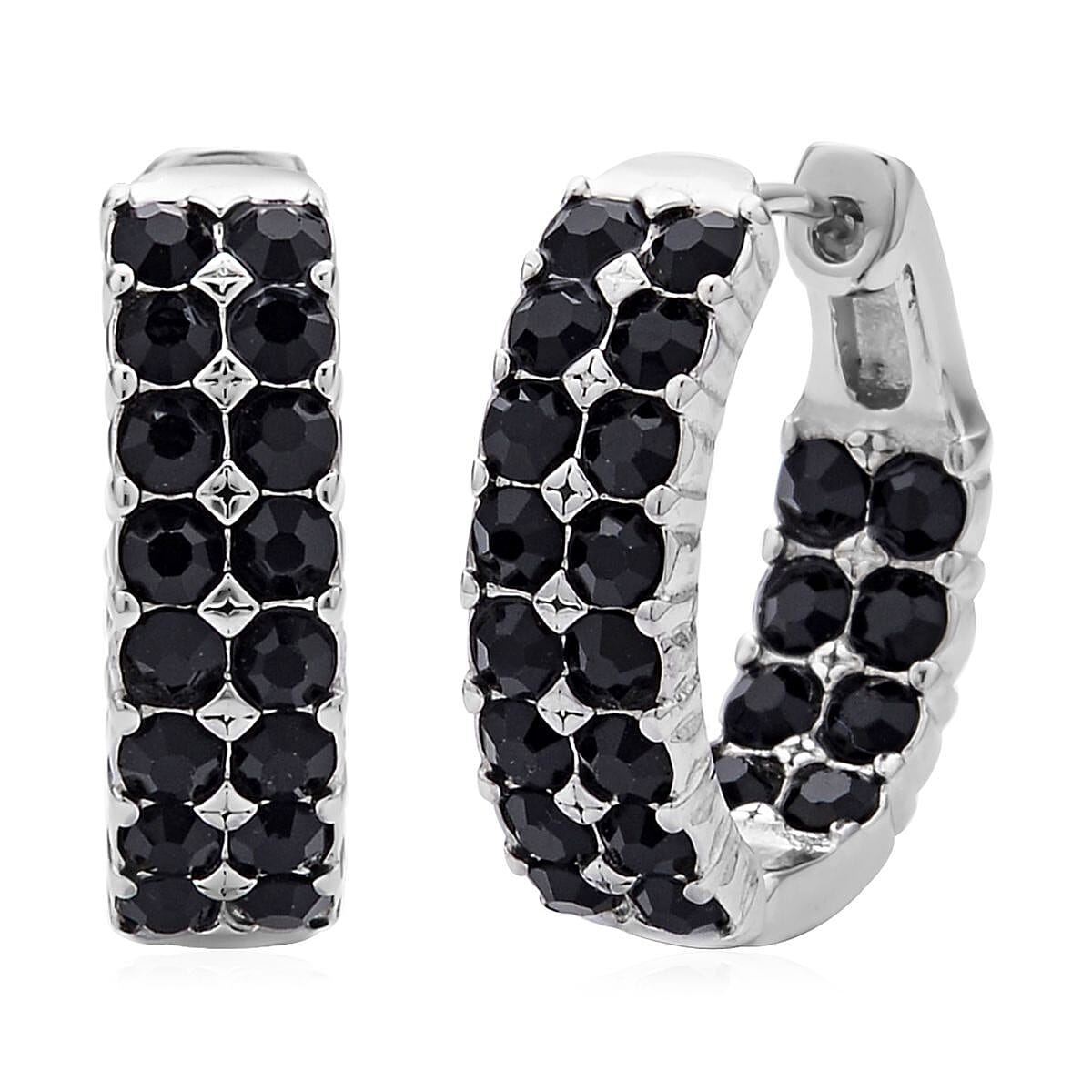 Black Austrian Crystal Inside-out Hoop Earrings in Stainless Steel , Tarnish-Free, Waterproof, Sweat Proof Jewelry image number 0