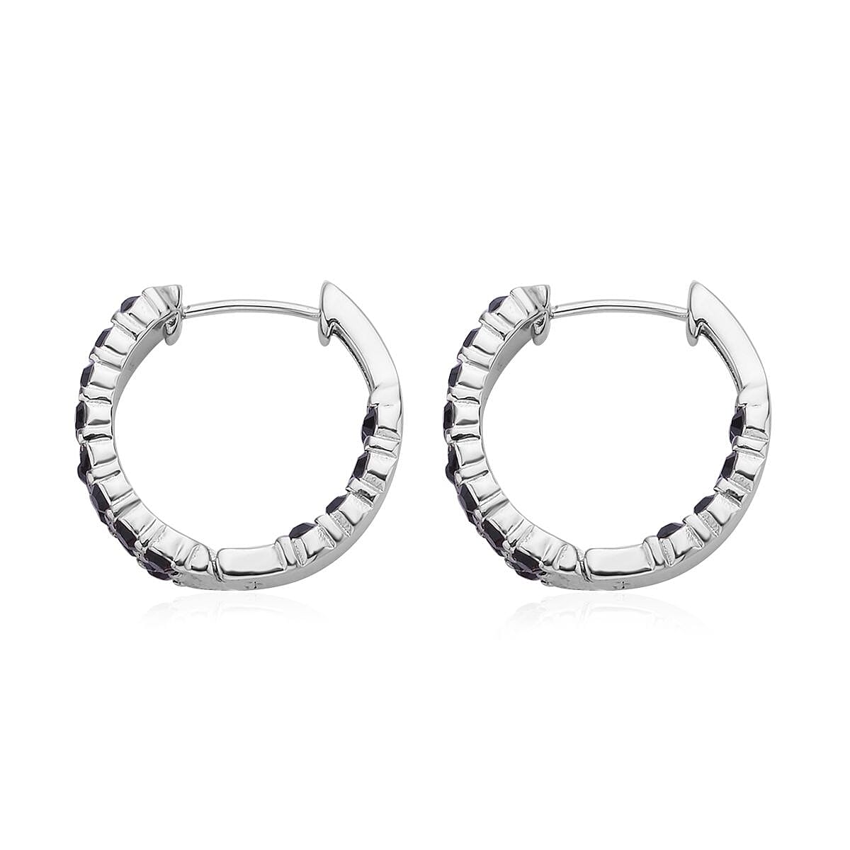 Black Austrian Crystal Inside-out Hoop Earrings in Stainless Steel , Tarnish-Free, Waterproof, Sweat Proof Jewelry image number 3