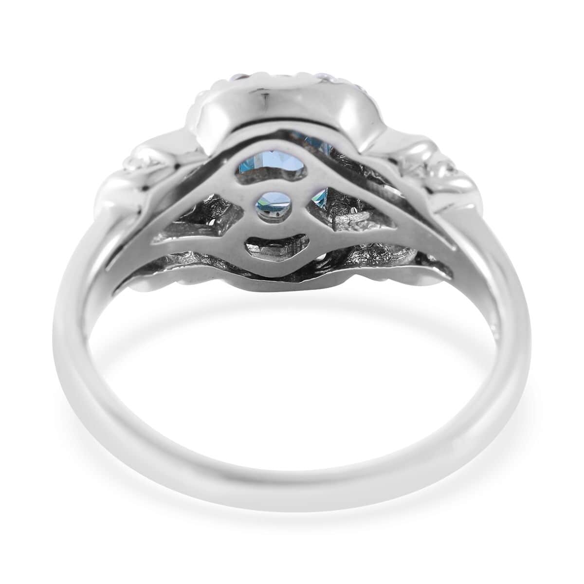 Premium Cambodian Blue Zircon and Natural White Zircon Halo Ring in Platinum Over Sterling Silver (Size 10.0) 3.50 ctw image number 3