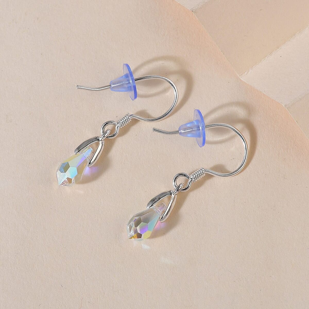 Aurora Borealis Crystal Drop Earrings in Sterling Silver image number 1