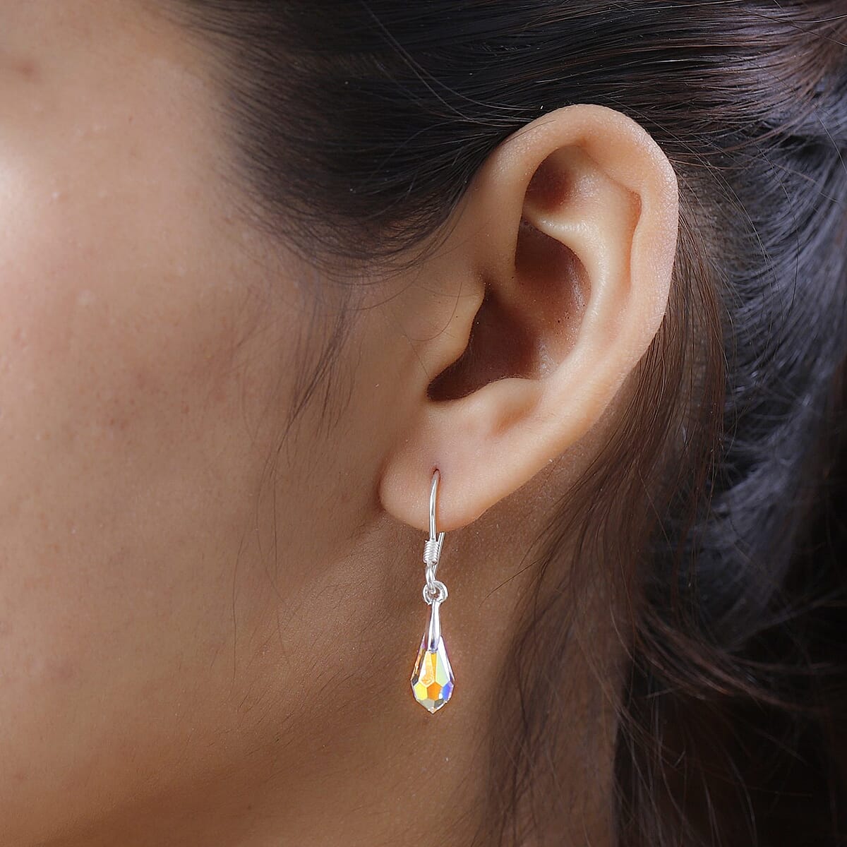 Aurora Borealis Crystal Drop Earrings in Sterling Silver image number 2