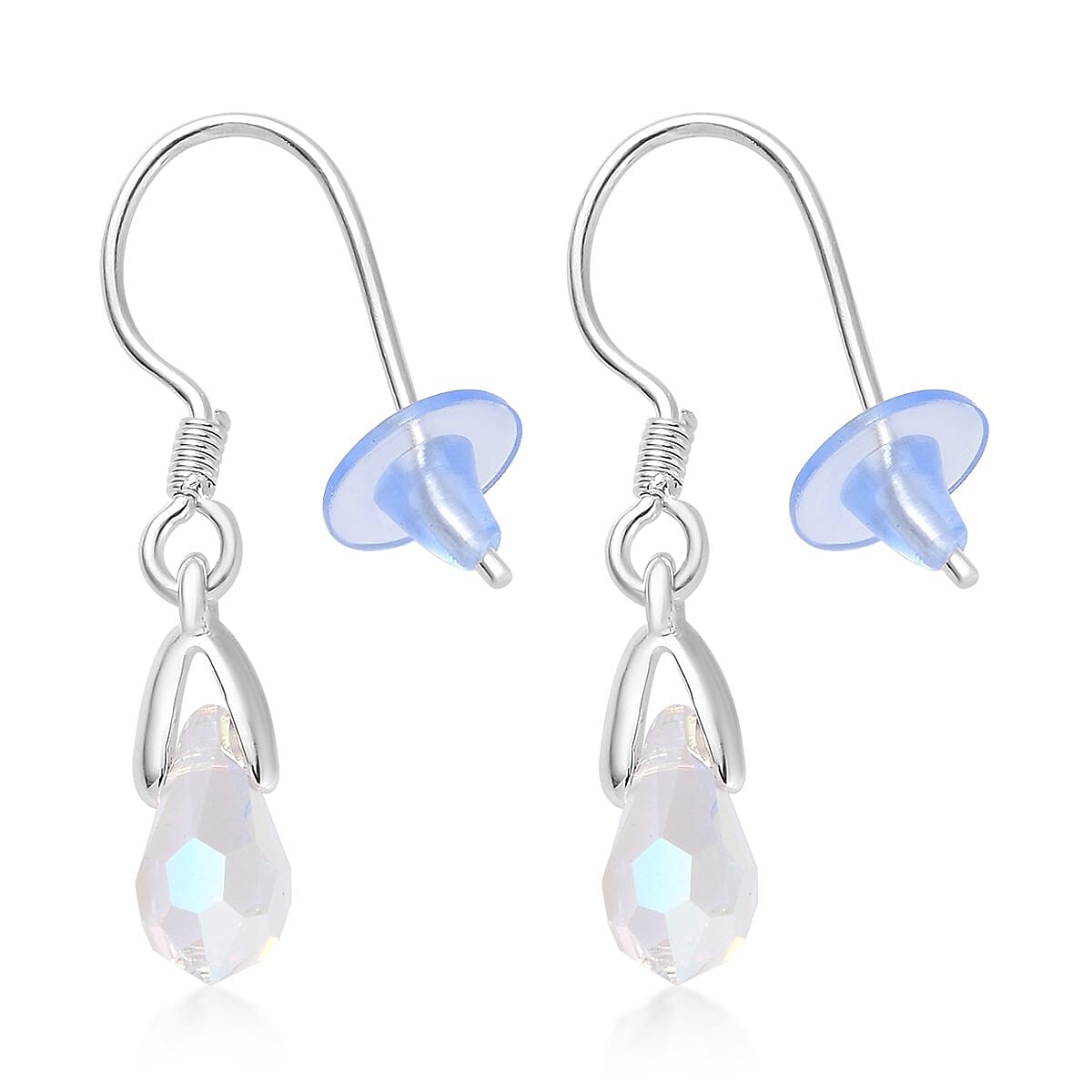Aurora Borealis Crystal Drop Earrings in Sterling Silver image number 3