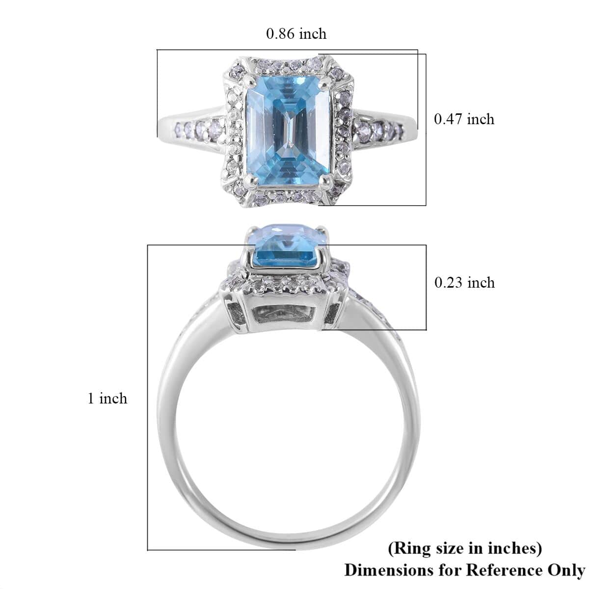 Premium Cambodian Blue Zircon and Natural White Zircon Halo Ring in Platinum Over Sterling Silver 2.40 ctw image number 4