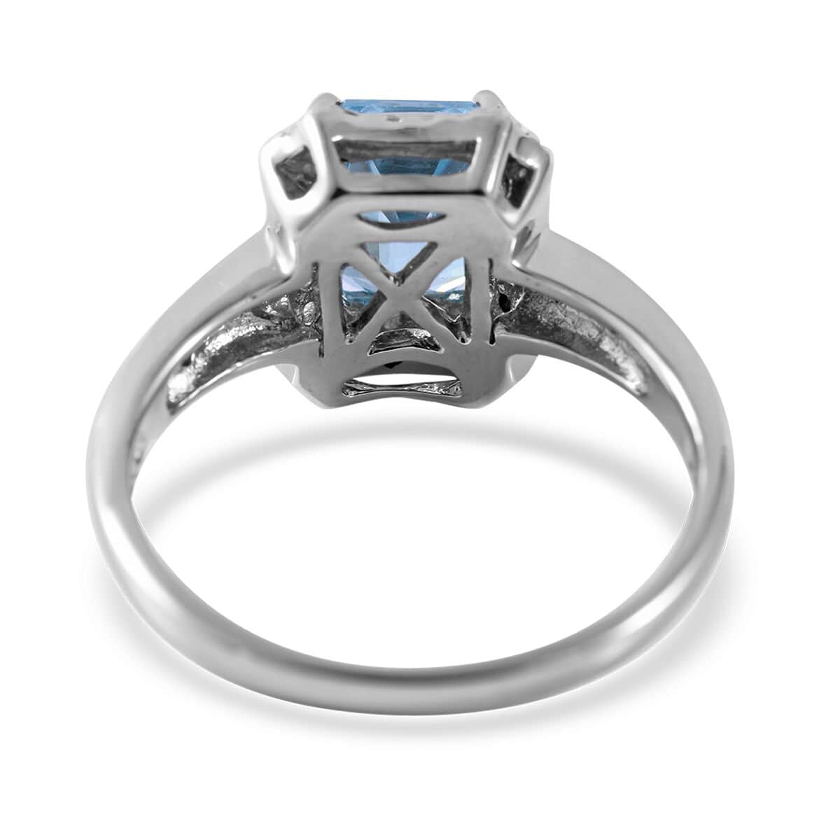 Premium Cambodian Blue Zircon and Natural White Zircon Halo Ring in Platinum Over Sterling Silver (Size 8.0) 2.40 ctw image number 3