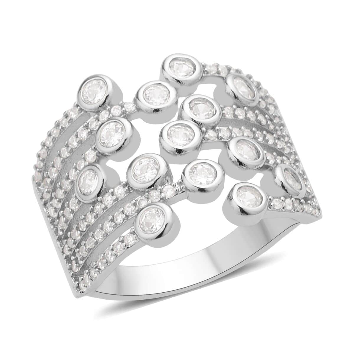 Simulated Diamond Multi-shank Bubble Ring in Silvertone (Size 7-9) 1.50 ctw image number 0