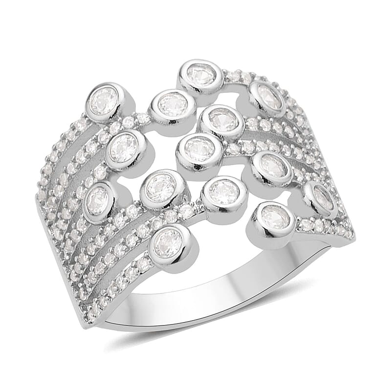 Simulated Diamond Multi-shank Bubble Ring in Silvertone (Size 7-9) 1.50 ctw