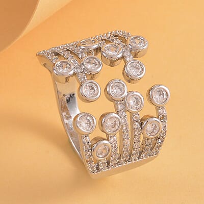 Simulated Diamond Multi-shank Bubble Ring in Silvertone (Size 7-9) 1.50 ctw