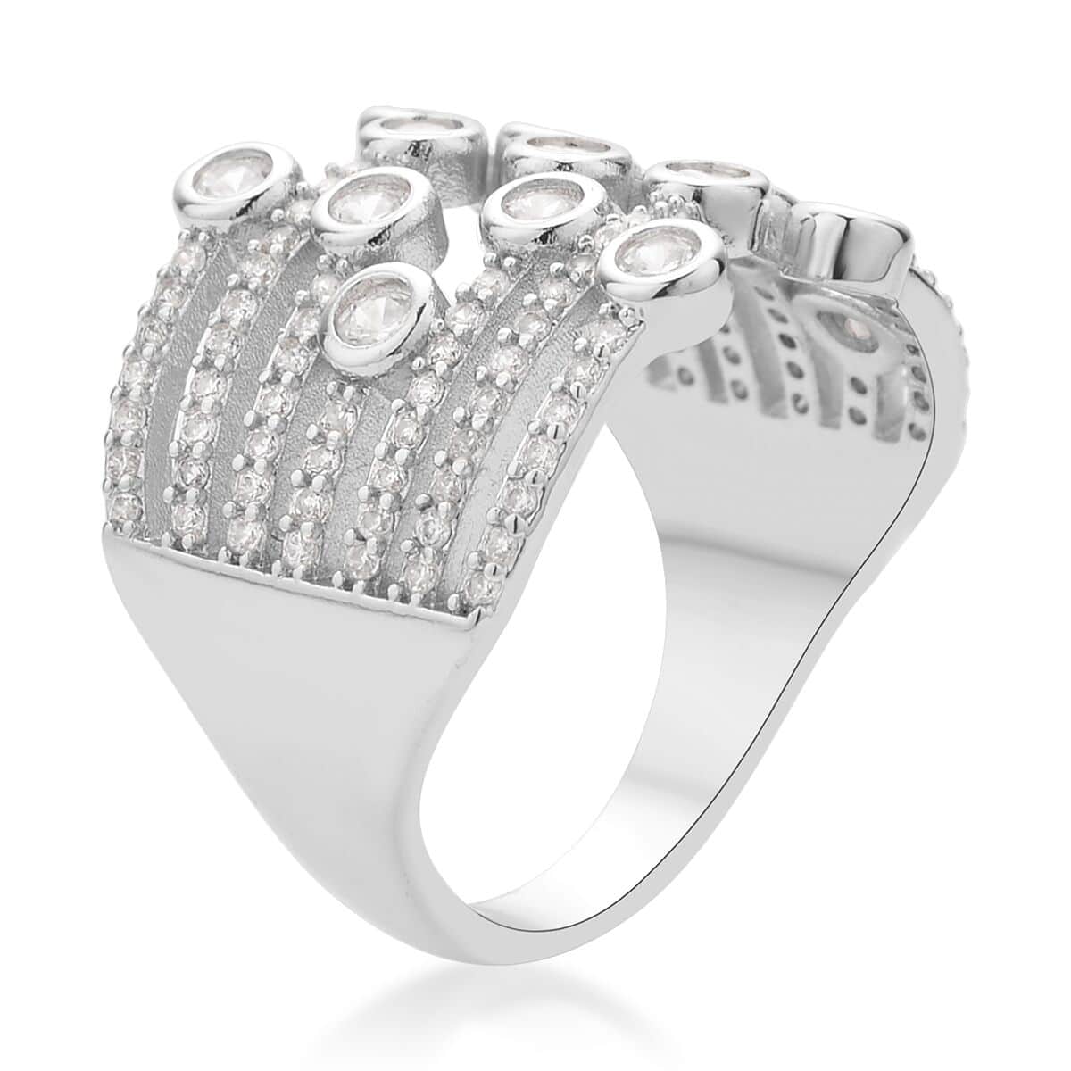 Simulated Diamond Multi-shank Bubble Ring in Silvertone (Size 7-9) 1.50 ctw image number 3