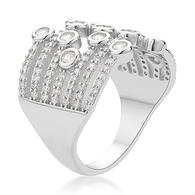 Simulated Diamond Multi-shank Bubble Ring in Silvertone (Size 7-9) 1.50 ctw