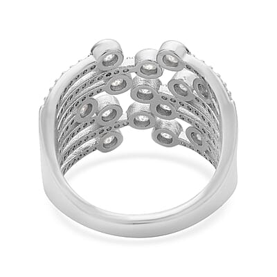 Simulated Diamond Multi-shank Bubble Ring in Silvertone (Size 7-9) 1.50 ctw