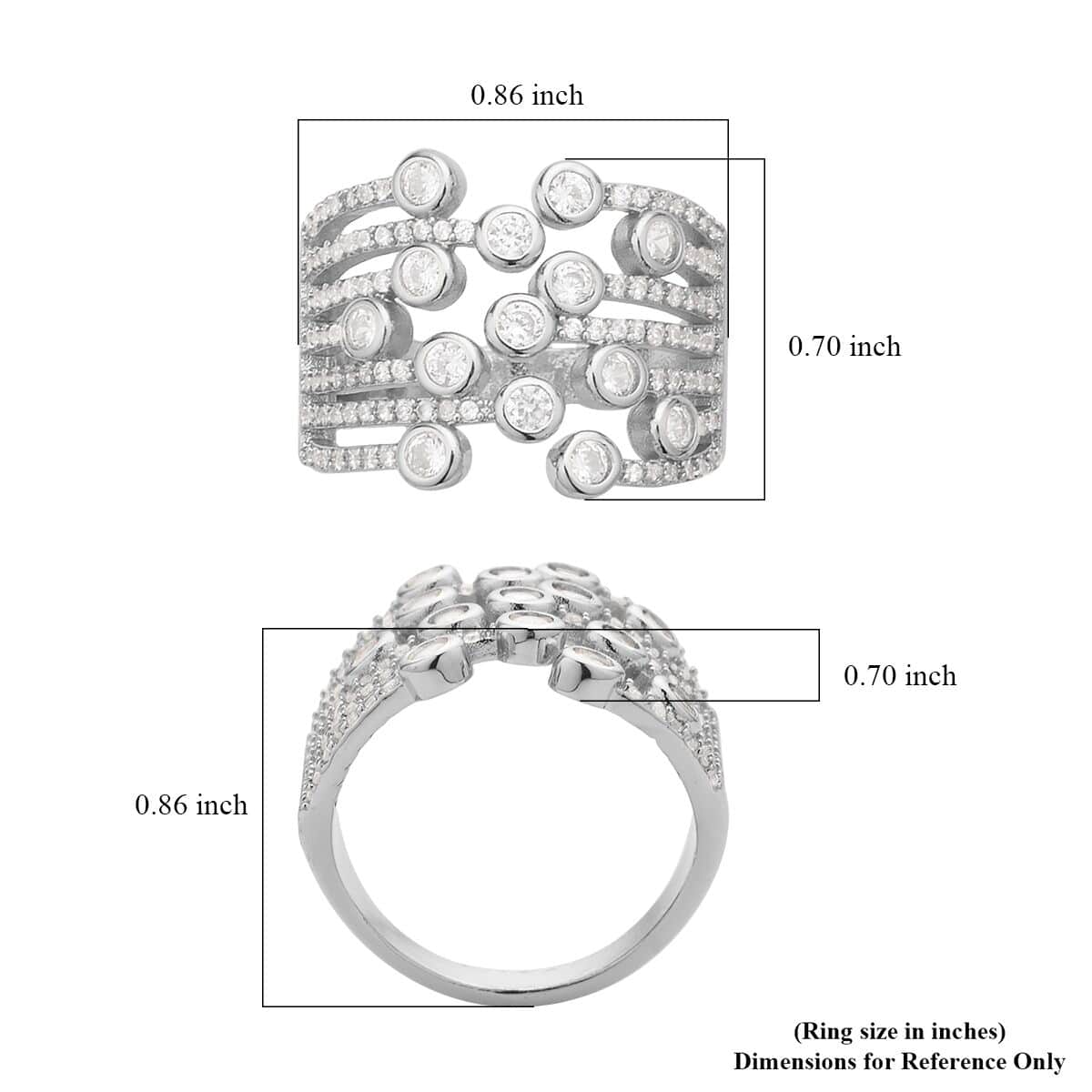 Simulated Diamond Multi-shank Bubble Ring in Silvertone (Size 7-9) 1.50 ctw image number 5