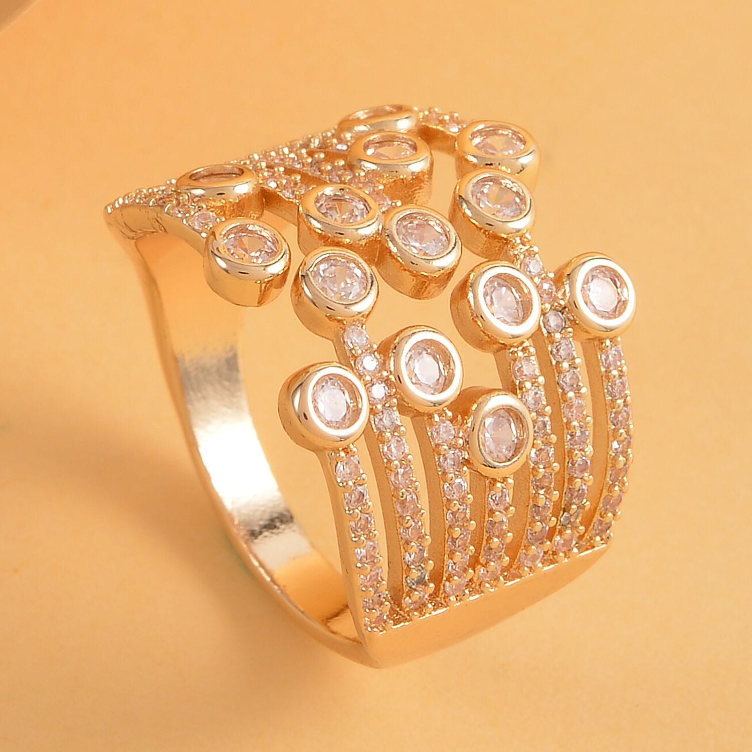Simulated Diamond Multi-shank Bubble Ring in Goldtone (Size 7-9) 1.50 ctw