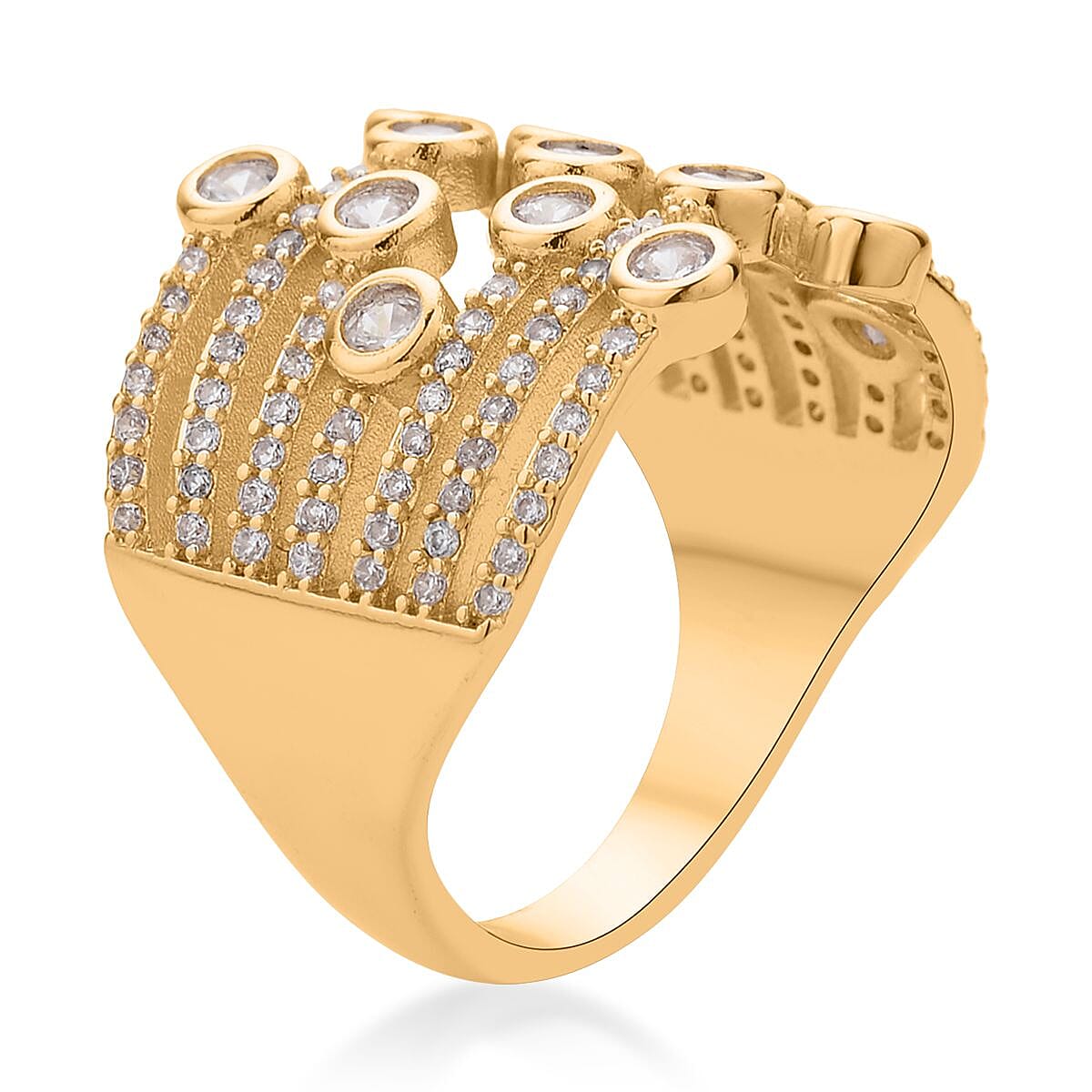 Simulated Diamond Multi-shank Bubble Ring in Goldtone (Size 7-9) 1.50 ctw image number 3