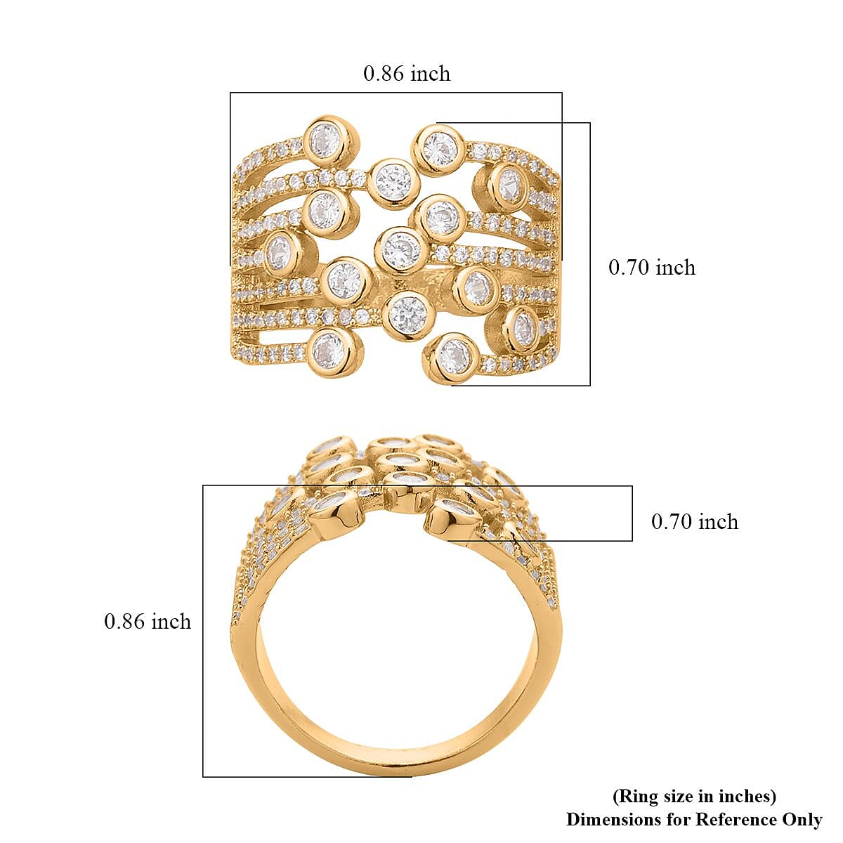 Simulated Diamond Multi-shank Bubble Ring in Goldtone (Size 7-9) 1.50 ctw image number 5