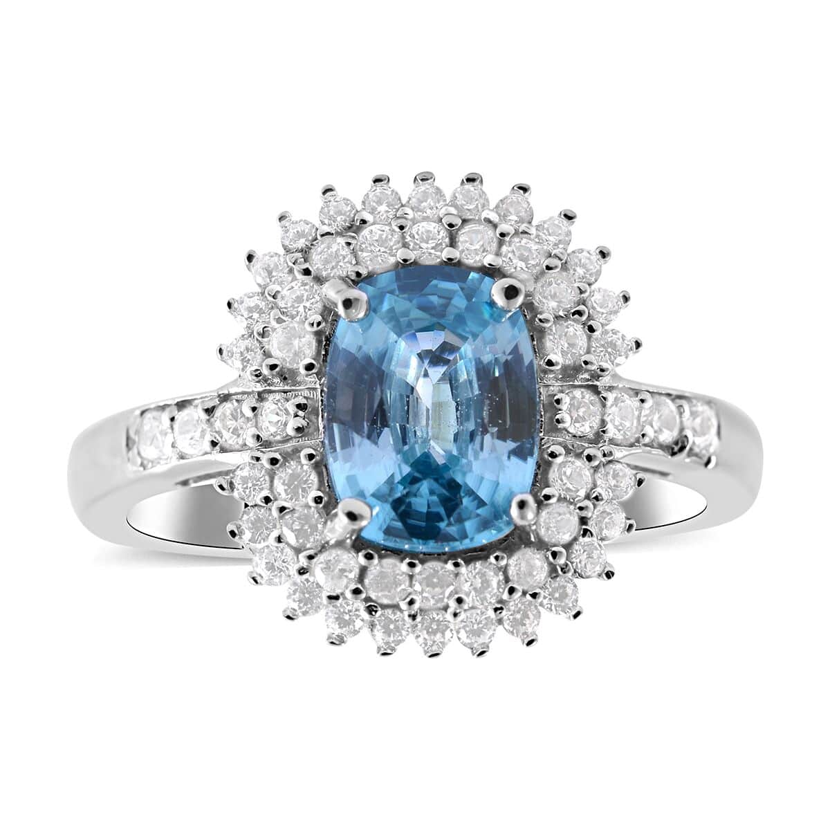 Premium Cambodian Blue Zircon and Natural White Zircon Ring in Platinum Over Sterling Silver (Size 10.0) 2.75 ctw image number 0
