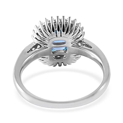 Premium Cambodian Blue Zircon and Natural White Zircon Ring in Platinum Over Sterling Silver (Size 10.0) 2.75 ctw