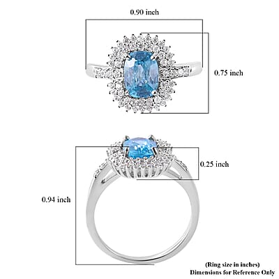 Premium Cambodian Blue Zircon and Natural White Zircon Ring in Platinum Over Sterling Silver (Size 10.0) 2.75 ctw
