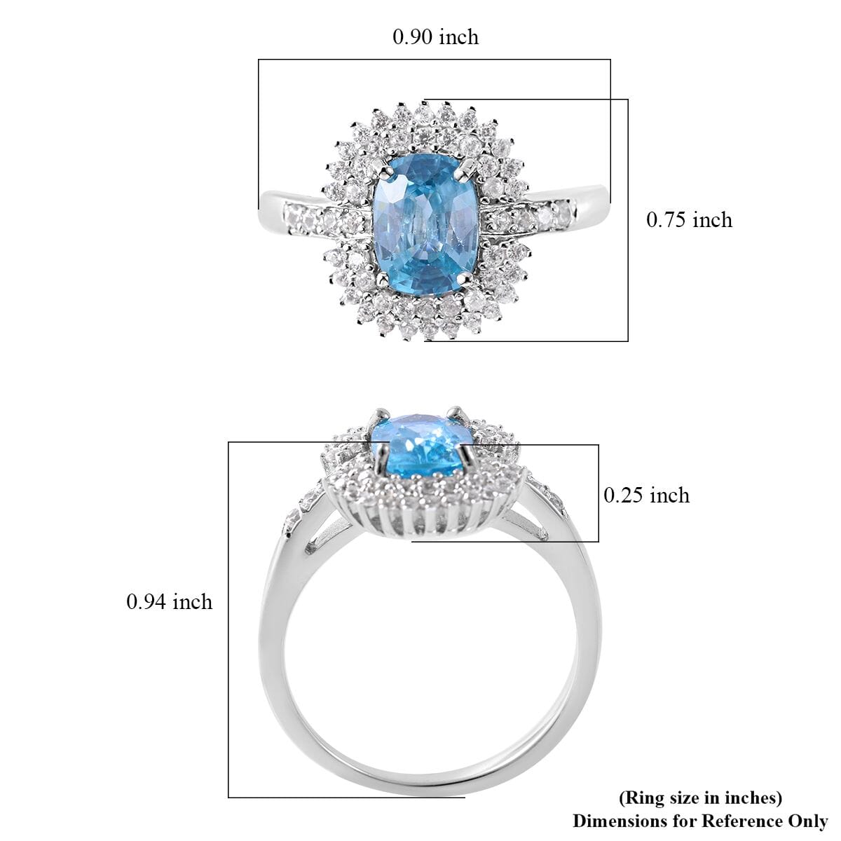Premium Cambodian Blue Zircon and White Zircon Ring in Platinum Over Sterling Silver (Size 7.0) 2.75 ctw image number 4
