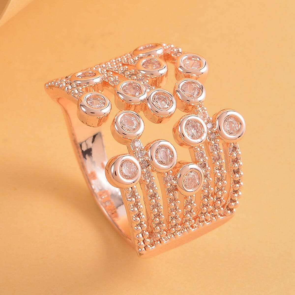 Simulated Diamond Multi-shank Bubble Ring in Rosetone (Size 7-9) 1.50 ctw image number 1