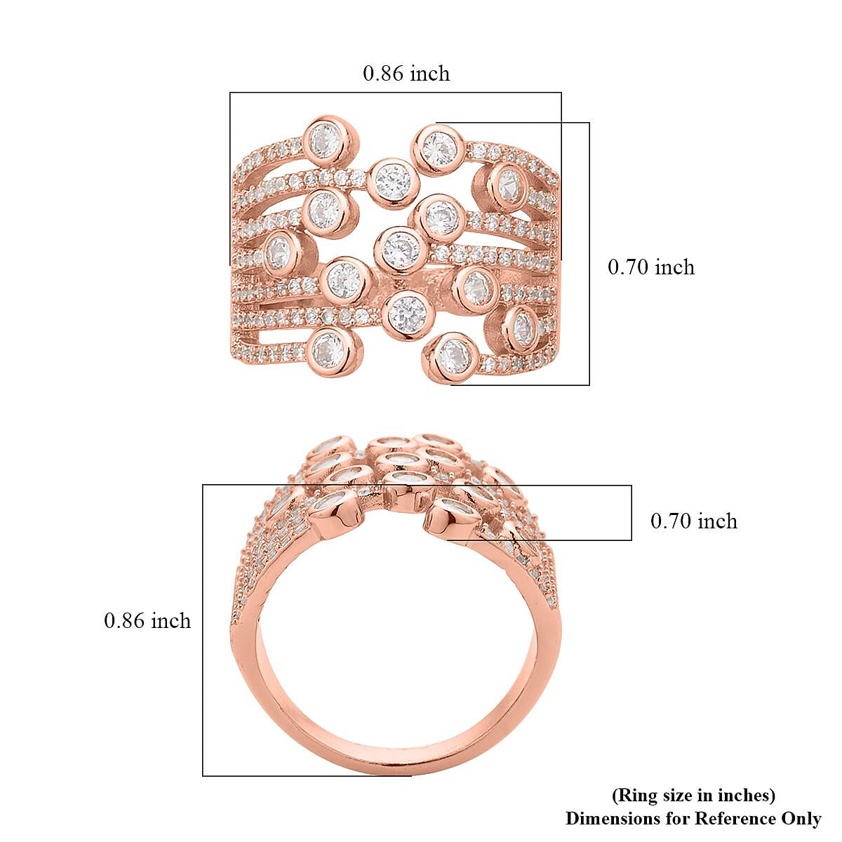 Simulated Diamond Multi-shank Bubble Ring in Rosetone (Size 7-9) 1.50 ctw image number 5