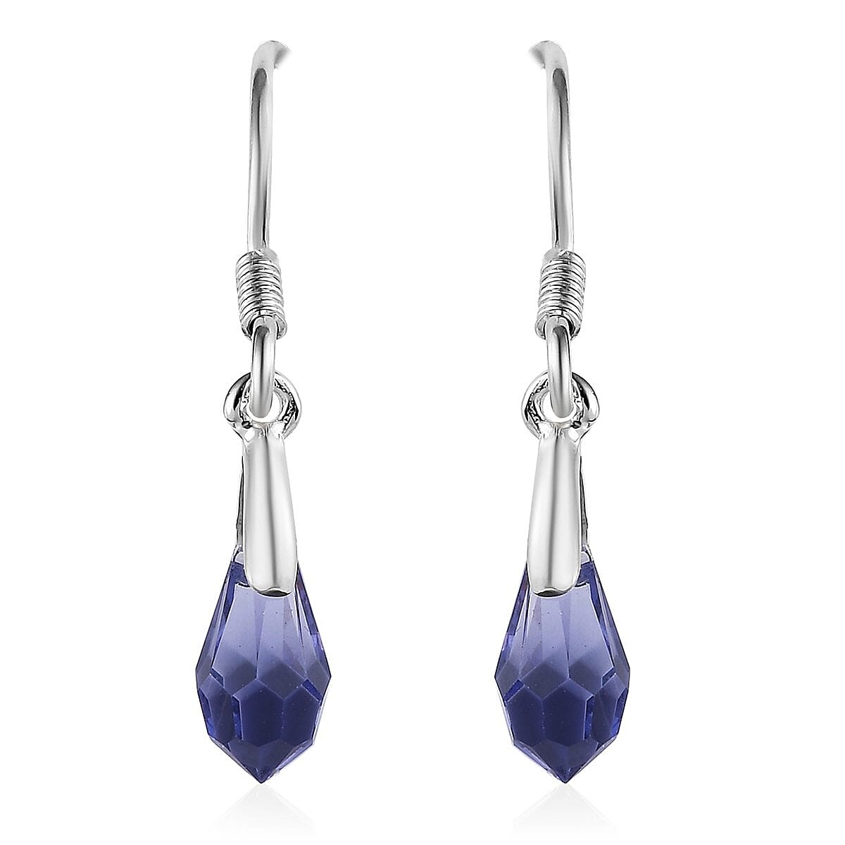Tanzanite Color Crystal Drop Earrings in Sterling Silver