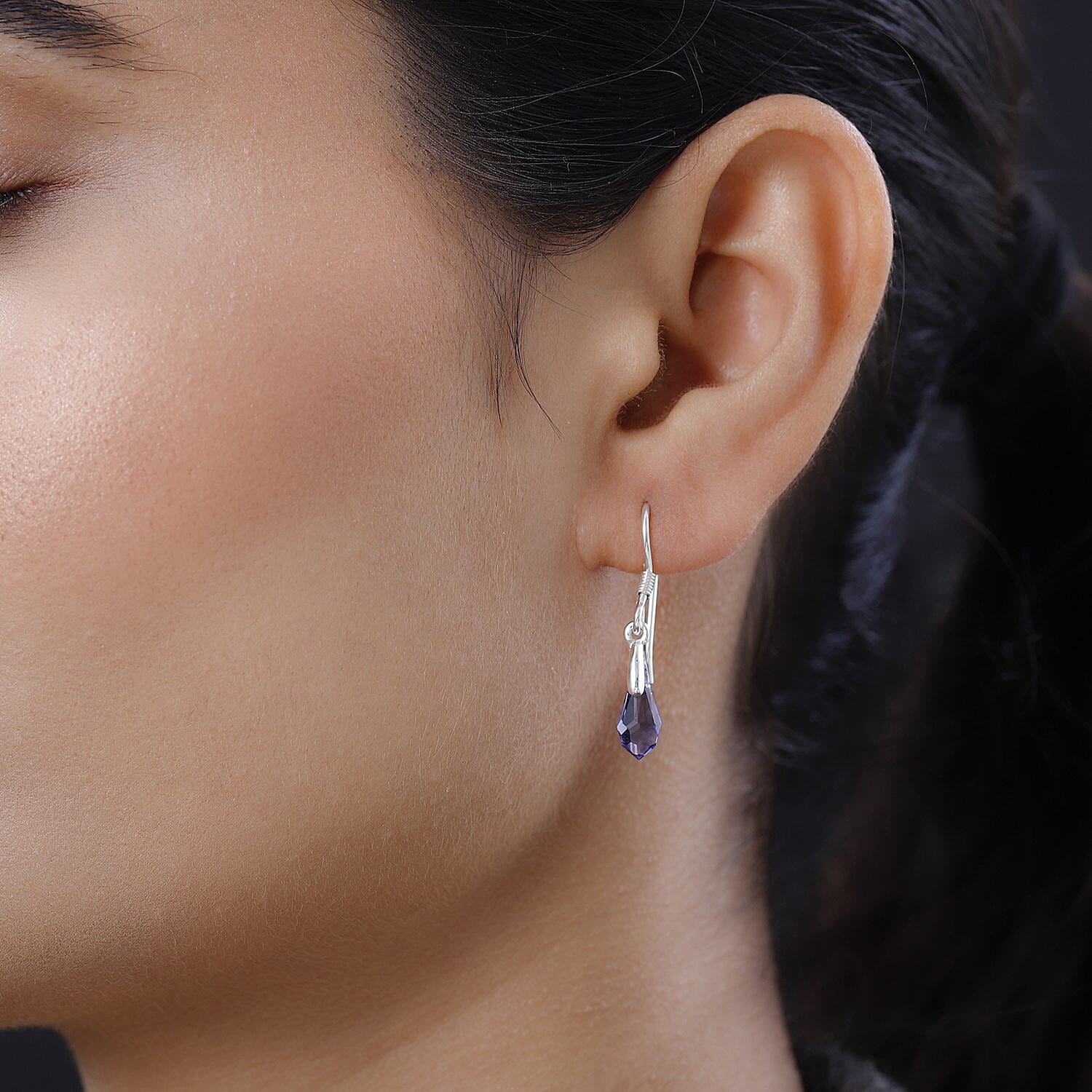 Tanzanite Color Crystal Drop Earrings in Sterling Silver