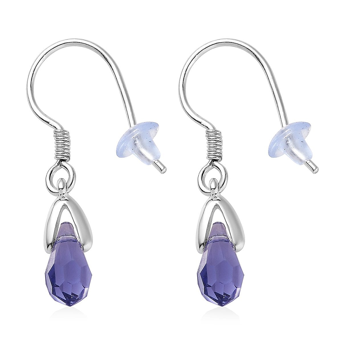 Tanzanite Color Crystal Drop Earrings in Sterling Silver