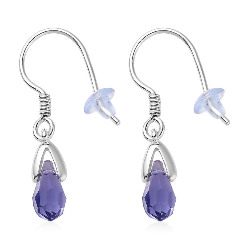 Tanzanite Color Crystal Drop Earrings in Sterling Silver