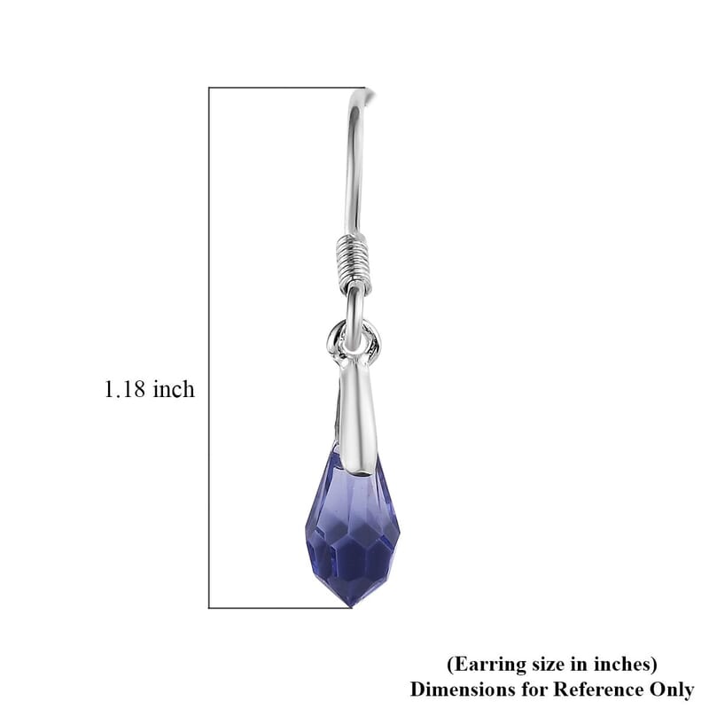 Tanzanite Color Crystal Drop Earrings in Sterling Silver