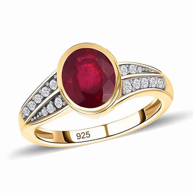 African Ruby and White Zircon 2.60 ctw Ring in 14K YG Over Sterling Silver (Size 11.5)
