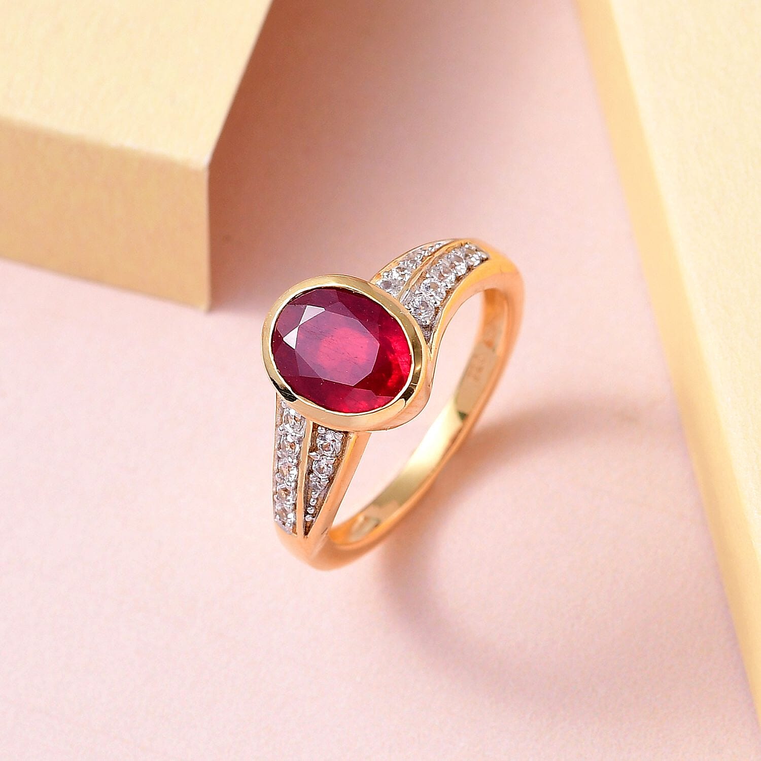 African Ruby and White Zircon 2.60 ctw Ring in 14K YG Over Sterling Silver (Size 11.5)