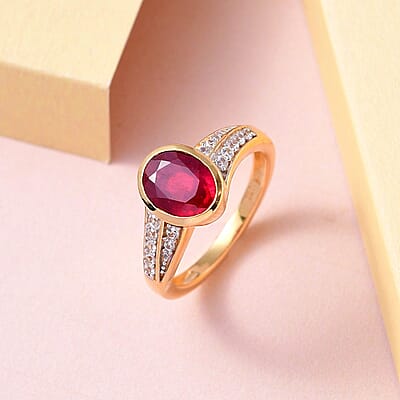 African Ruby and White Zircon 2.60 ctw Ring in 14K YG Over Sterling Silver (Size 11.5)