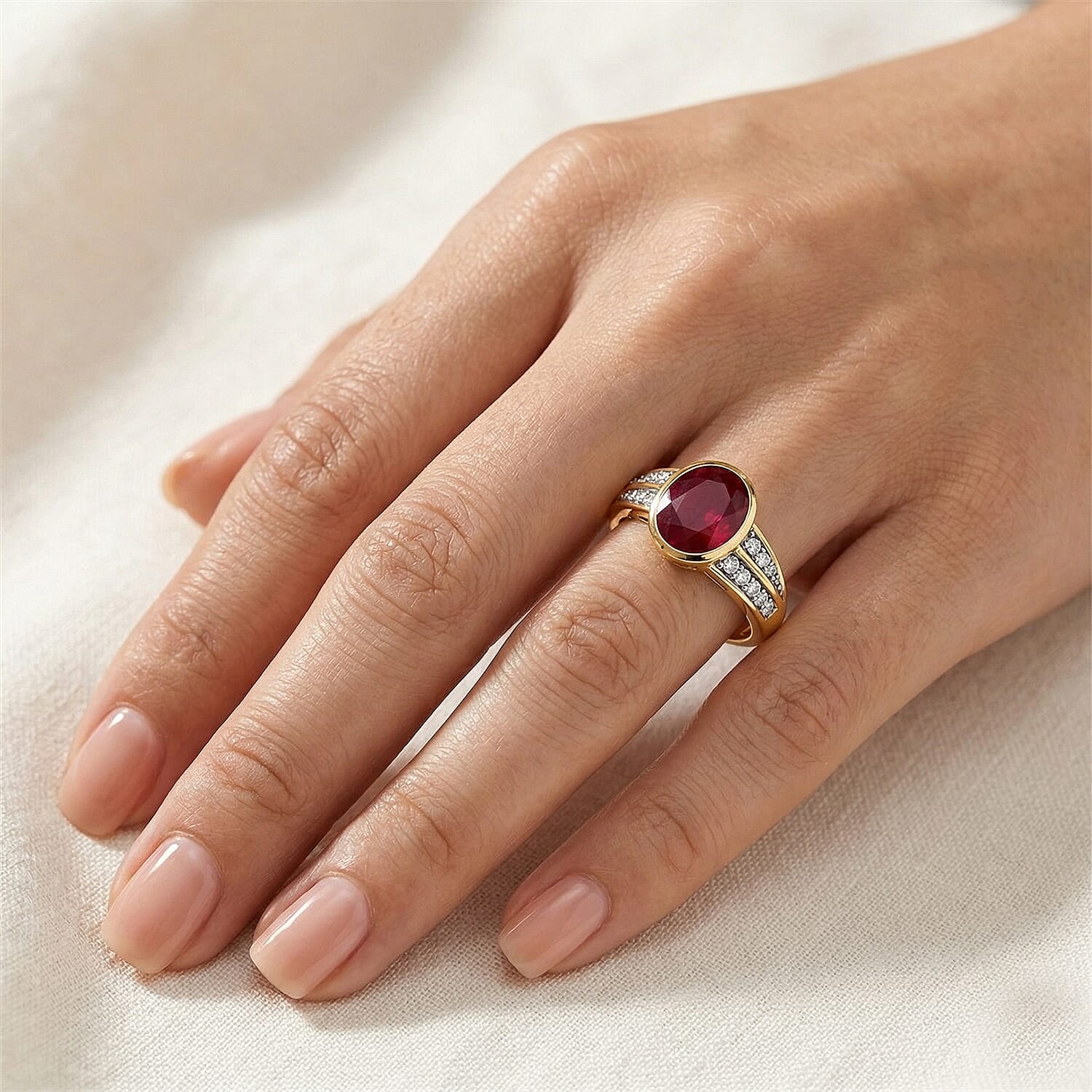 African Ruby and White Zircon 2.60 ctw Ring in 14K YG Over Sterling Silver (Size 11.5)