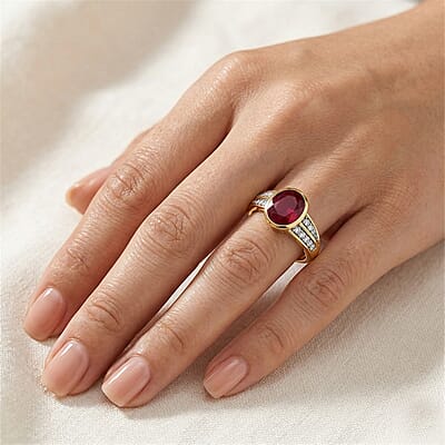 African Ruby and White Zircon 2.60 ctw Ring in 14K YG Over Sterling Silver (Size 11.5)