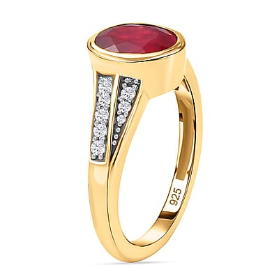 African Ruby and White Zircon 2.60 ctw Ring in 14K YG Over Sterling Silver (Size 11.5)