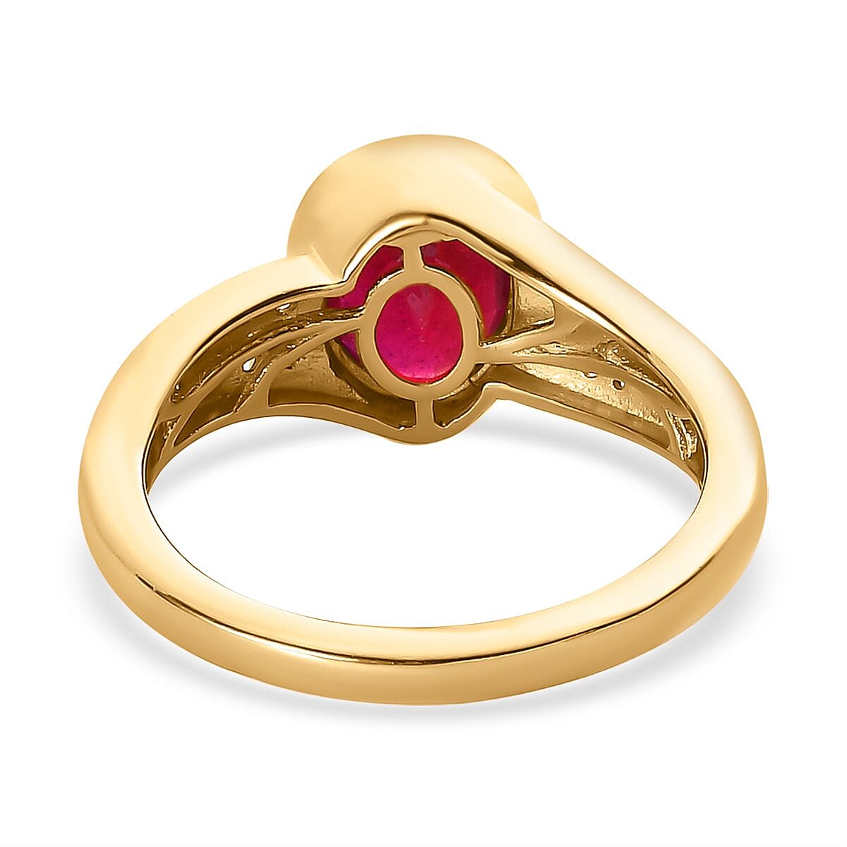 African Ruby and White Zircon 2.60 ctw Ring in 14K YG Over Sterling Silver (Size 11.5)