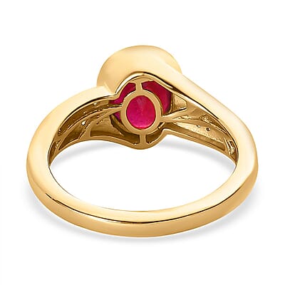 African Ruby and White Zircon 2.60 ctw Ring in 14K YG Over Sterling Silver (Size 11.5)