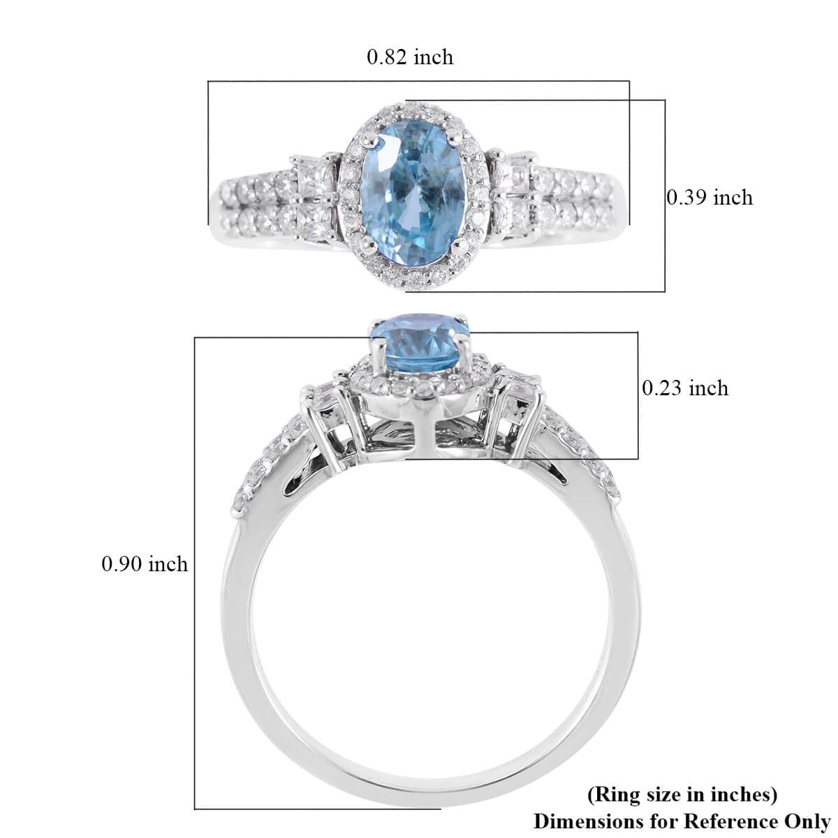 Cambodian Blue Zircon and Moissanite Halo Ring in Platinum Over Sterling Silver 3.65 ctw image number 4