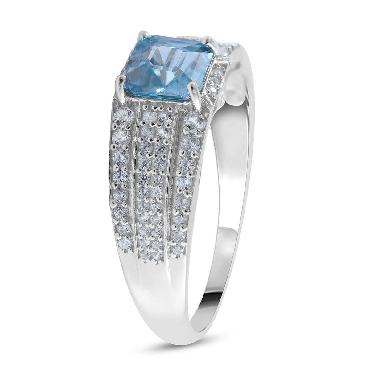 Cambodian Blue Zircon and Natural White Zircon Ring in Platinum Over Sterling Silver (Size 10.0) 4.15 ctw image number 2