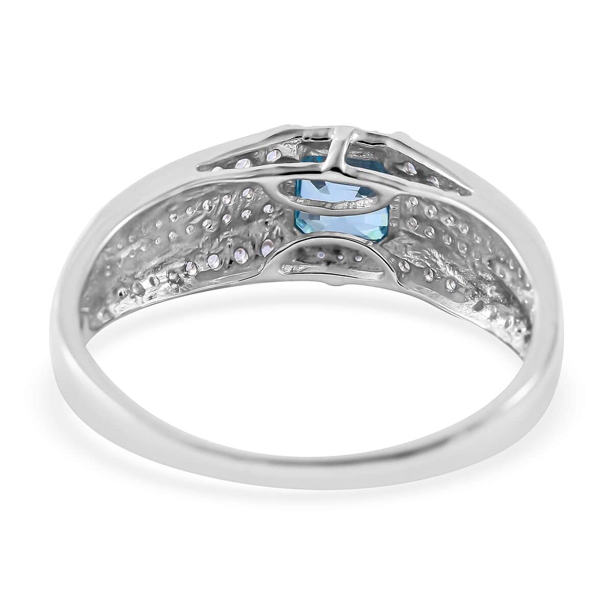 Cambodian Blue Zircon and Natural White Zircon Ring in Platinum Over Sterling Silver (Size 10.0) 4.15 ctw image number 3