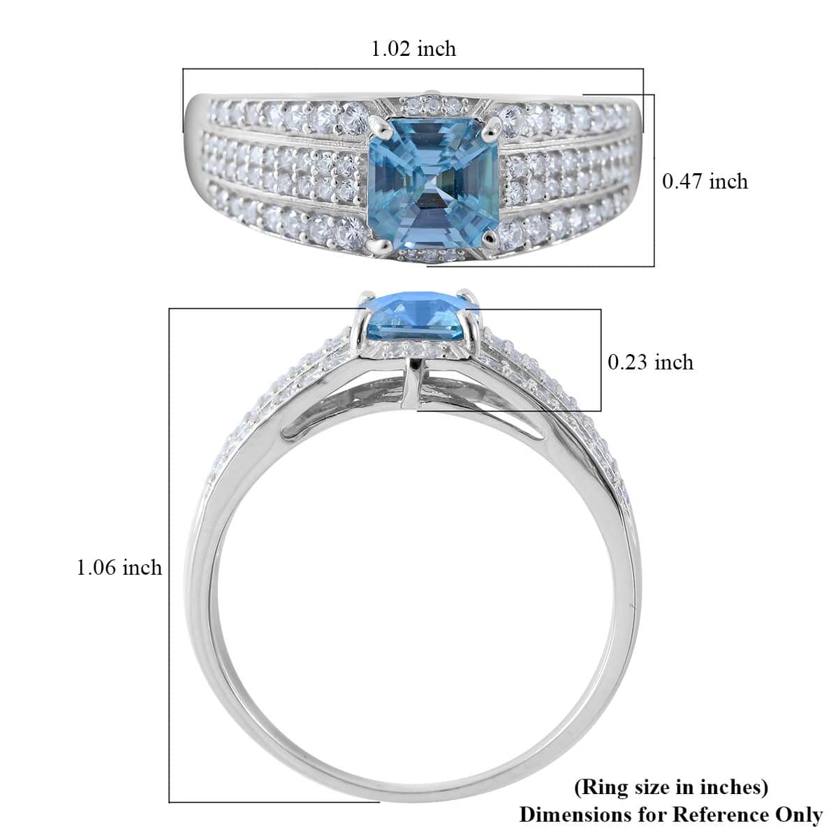Cambodian Blue Zircon and Natural White Zircon Ring in Platinum Over Sterling Silver 4.15 ctw image number 4